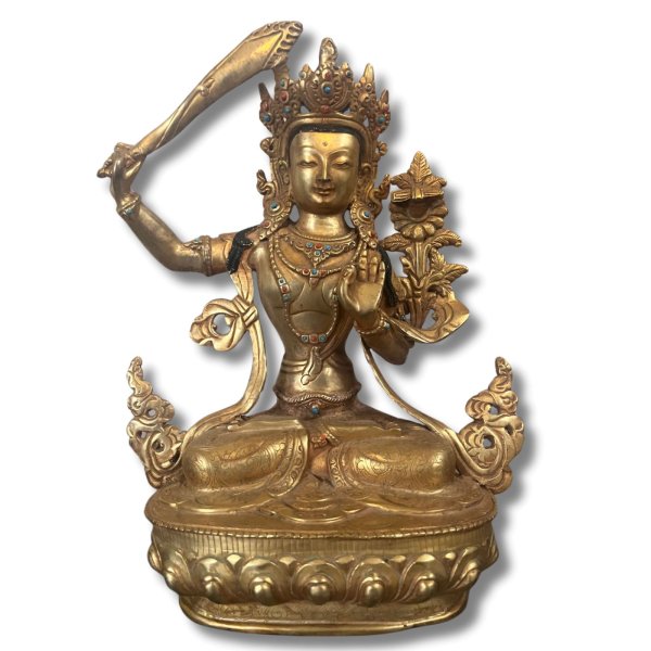 Manjushri Bronze Figur vergoldet Nepal - 31,5cm