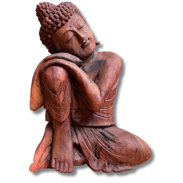 Buddha Figur Holz Statue Relax - 42cm groß