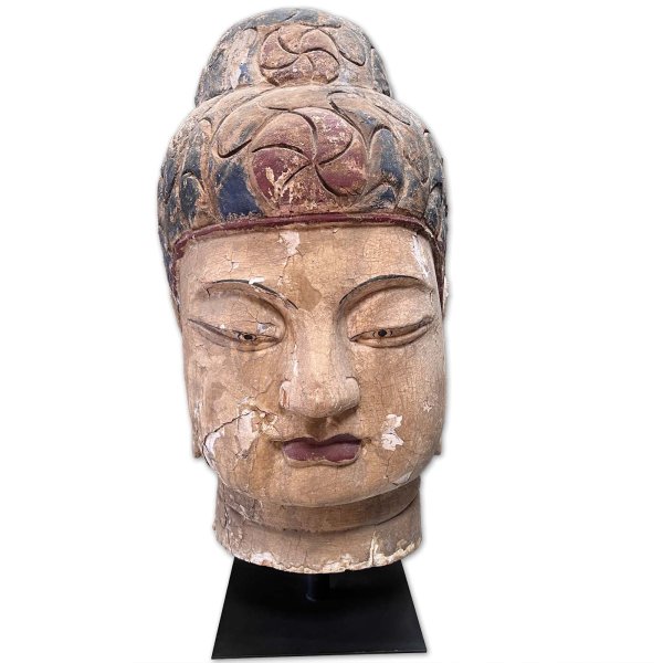 Buddha Kopf Holz Skulptur China - 120cm