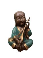 Mönch Bronze Figur (21cm) Mit chinesischer Pipa