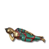 Schlafender Buddha Bronze Figur Tibet - Türkis & Koralle