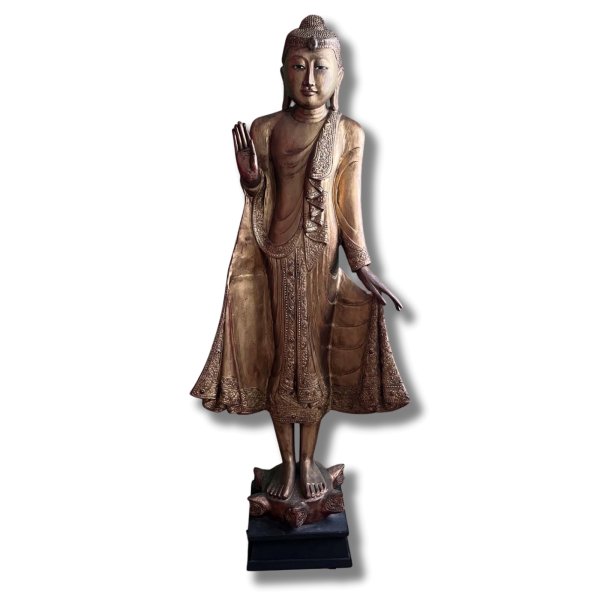 Holz Buddha Statue - Burma Schutzgeste 161cm groß
