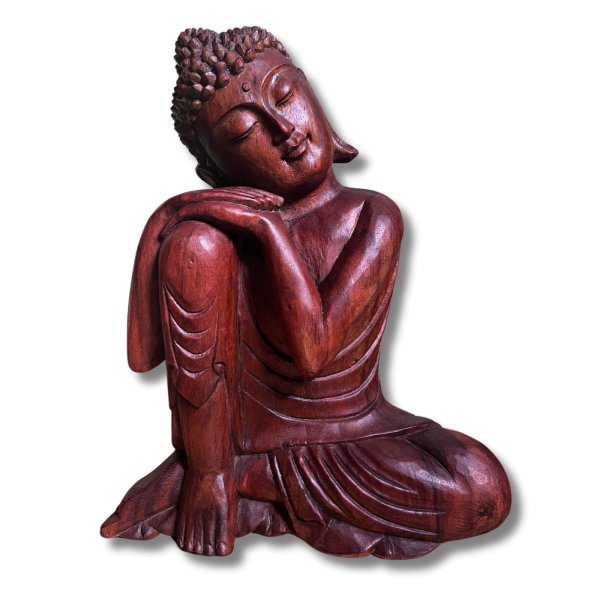 Buddha Figur Holz Statue Relax - 43cm groß