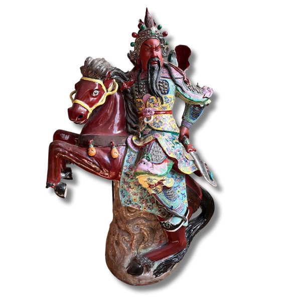China Krieger Guan Yu Porzellan Skulptur auf Pferd