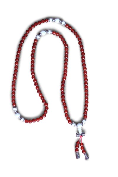 Buddhistische Halskette Mala, roter Achat mit Dorje