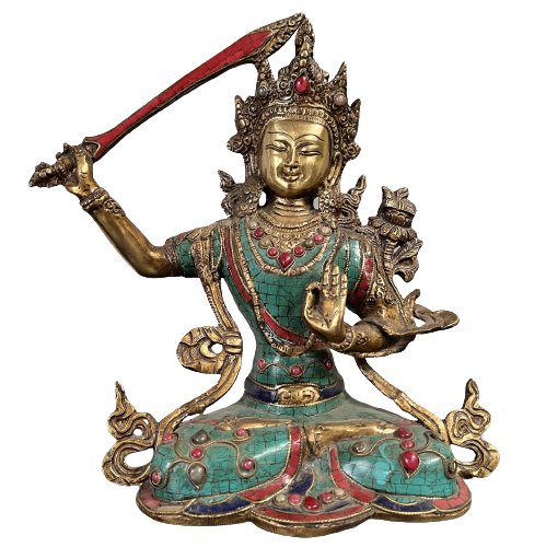 Manjushri Buddha Figur Bronze Türkis
