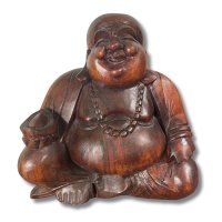 Buddha Figur Holz Skulptur Reichtum 42cm