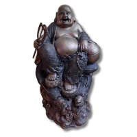 Happy Buddha Bronze Figur China auf Drachen - 80cm
