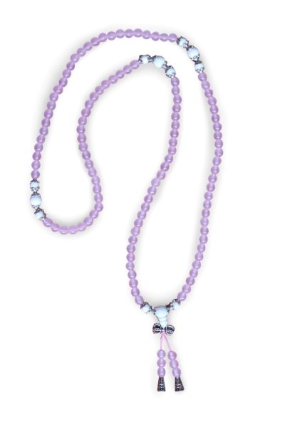 Buddhistische Halskette Mala, violetter Achat mit Dorje