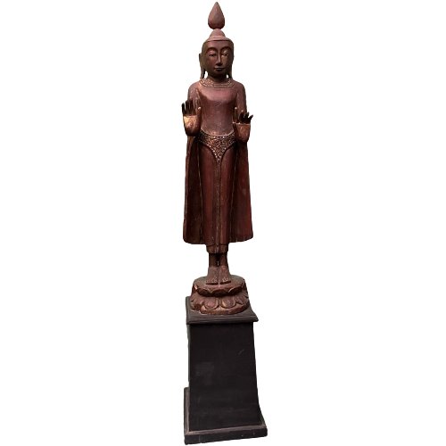Holz Buddha Statue stehend - Burma 122cm groß