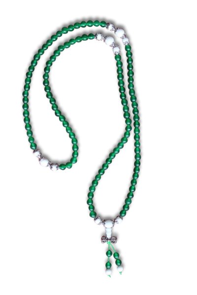 Buddhistische Halskette Mala, grüner Achat mit Dorje