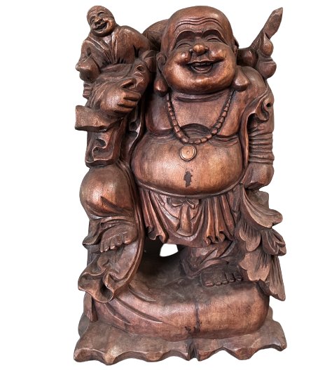 Reichtum Buddha Figur Holz - Glücksbuddha 61cm groß