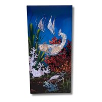 Asiatisches Wandbild Holz Lackbild Perlmutt mit Fische 100 cm