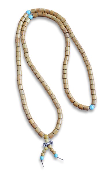 Buddhistische Halskette Mala, Mangoholz, mit Dorje