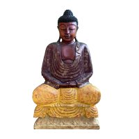 85cm großer Holz Buddha mit Blumen Bemalung - Meditation