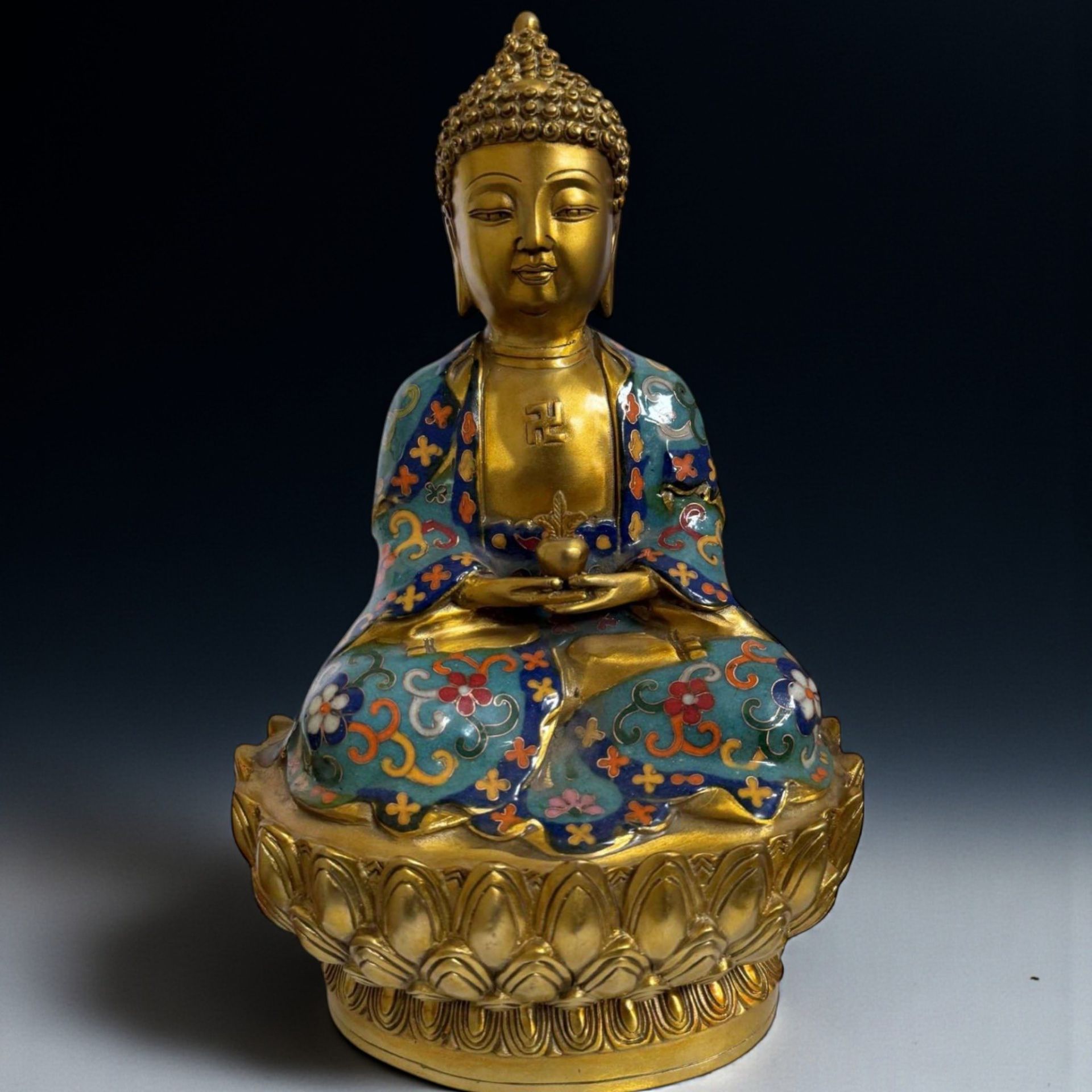 Heilender Medizin Buddha – Bronze mit Cloisonné, ca. 29 cm